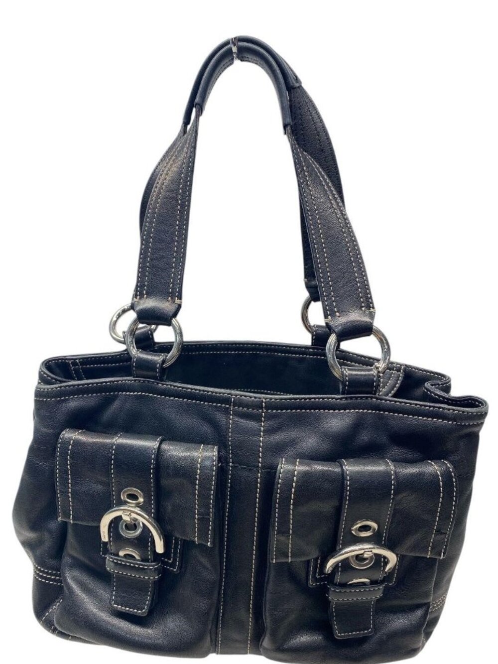 Coach Vintage  C05S- 8A09 Y2k Soho Black Leather Tote Satchel Double Buckle COA